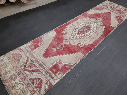 Vintage Oushak Runner Rug Turkish Runner Rug 2.8 x 11 Vintage Runner Rug Hallway Runner Rug Kitchen Runner Wool Runner Rug Wool Oriental Rug