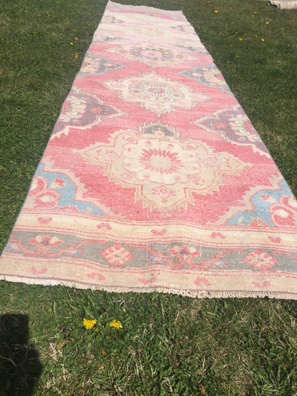 13 x 3 VINTAGE RUNNER Rug, Muted Vintage Turkish Runner Rug, Oushak Runner Rug, Hand woven Rug, High Quality wool runner Rug,3x13 Runner