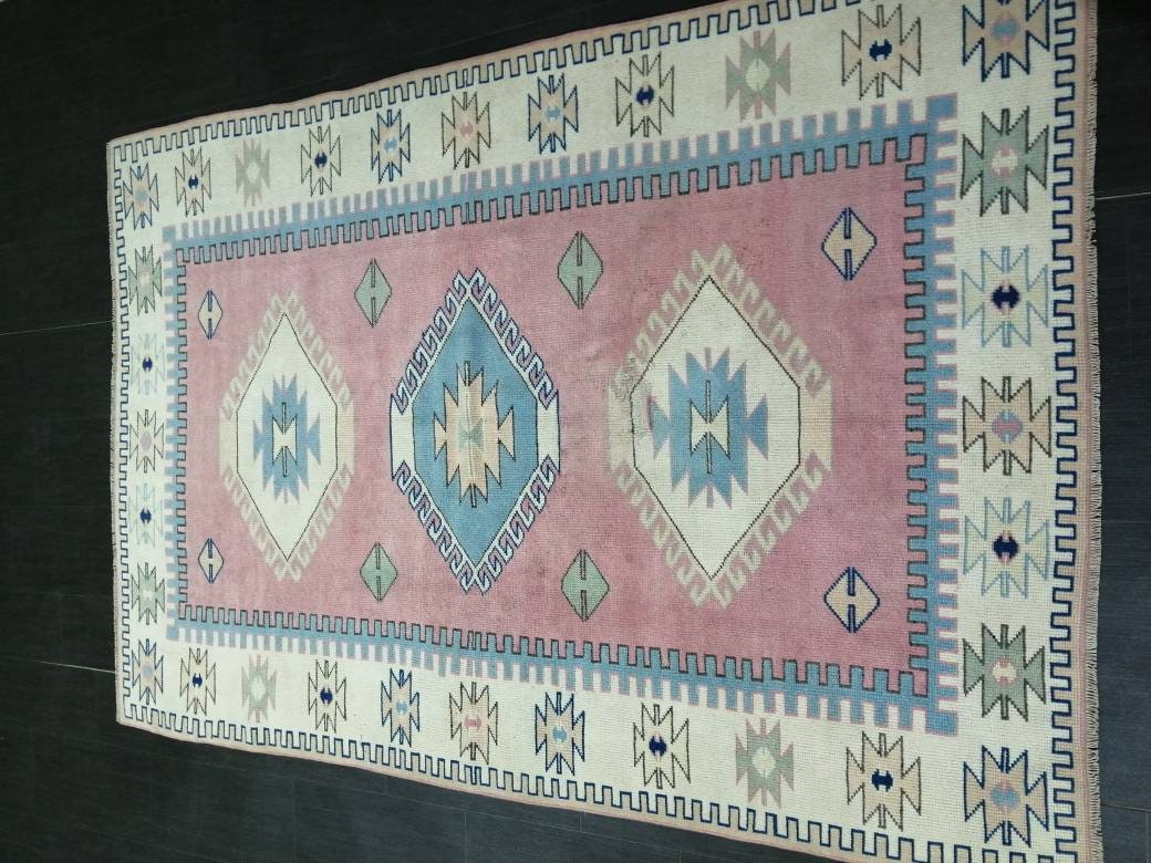 Vintage Turkish Rug 5.2 x 7.7 Oushak Rugs Vintage Oushak Runner Rug Vintage Oriental Rug Wool Oushak Rug Hand Made Rugs Vintage Persian Rug