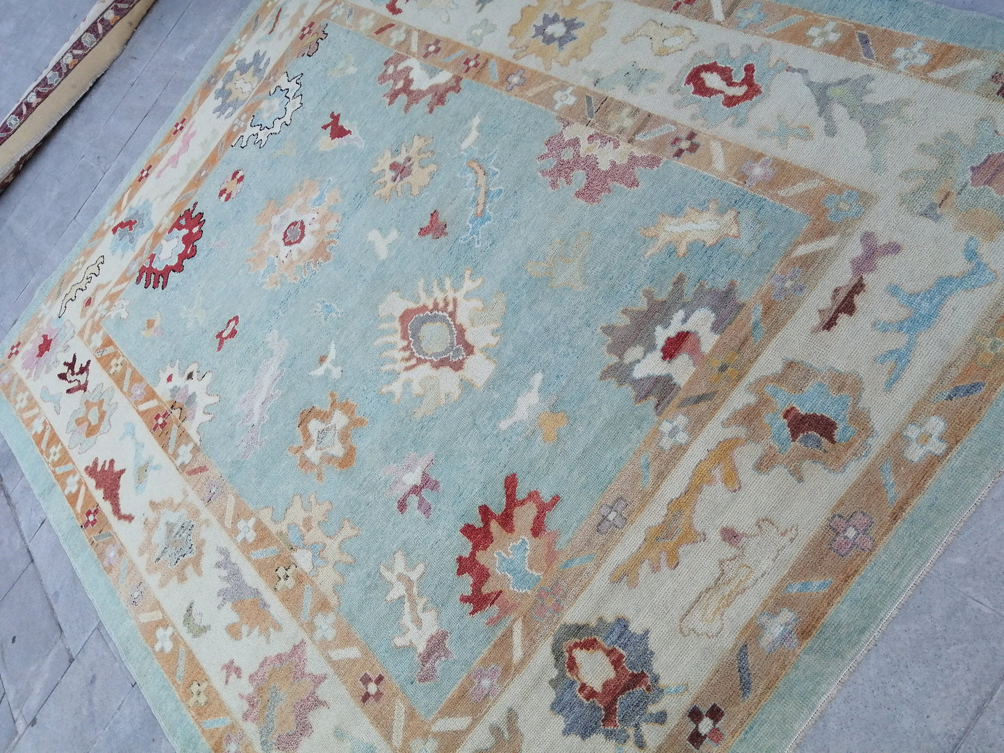 9.6 x 11.9 Blue OUSHAK RUG, TURKISH Oushak Rug, Vintage Oushak  Rug, Blue Wool Oushak Rug Hand Made Rugs, Made In Turkey Oriental 10x12 rug