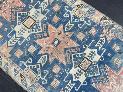 Muted Wool TURKISH Rug 4.6 x 7.4 Blue Vintage Persian Rug Vintage Oriental Rug Vintage Hand Made Rug Wool Vintage Oushak Rug