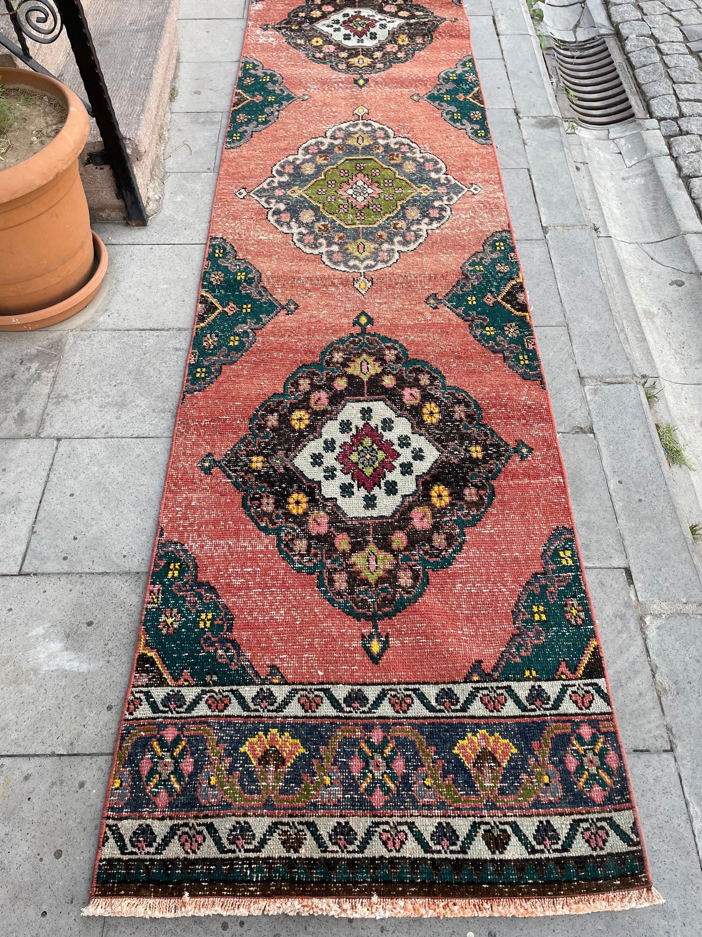 Staircase Runner Rug 2.5 x 16.4 Extra Long Wool TURKISH Runner Rug Handmade Runner Rug VINTAGE Runner Hand Knotted Runner Distressed rug