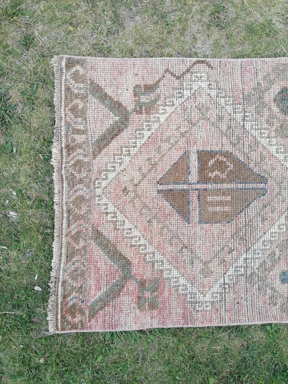 3x11 long persian motif runner rug, handmade wool brown entryway runner, turkish anatolian runner, kitchen oushak runner,vintage hallway rug