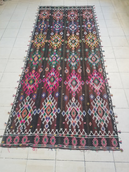 Turkish cicim rug,turkish kilim rug,nomadic cicim rug,anatolian area cicim rug,hand made kilim rug,decorative turkish kilim rug,141x57 inche