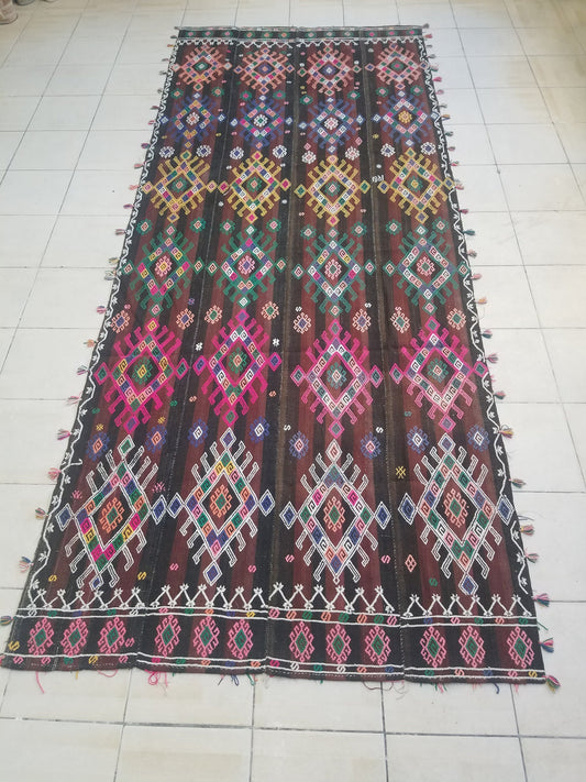 Turkish cicim rug,turkish kilim rug,nomadic cicim rug,anatolian area cicim rug,hand made kilim rug,decorative turkish kilim rug,141x57 inche