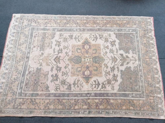 4.8 x 6.9 vintage muted rug, faded oushak rug,handmade turkish rug