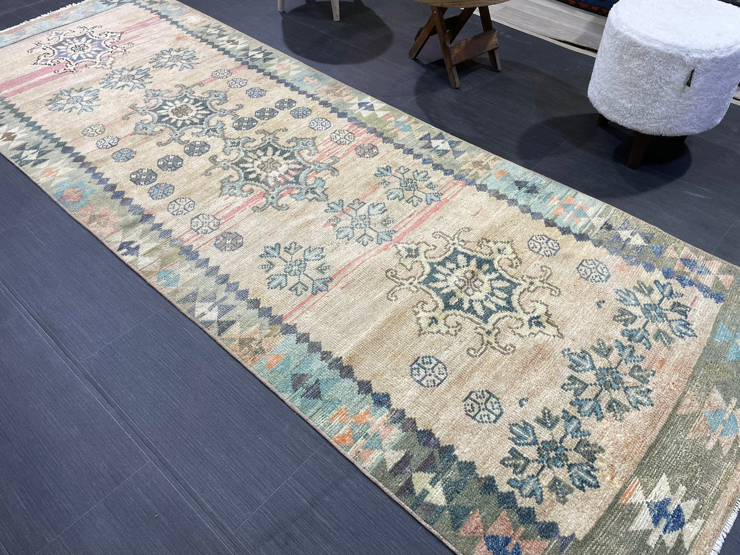 Vintage Runner Rug, 3x9 TURKISH Muted Runner Rug, Vintage Oushak Runner Rug, Quality Fine Runner Rug,Wool Oriental Runner Antique Runner Rug