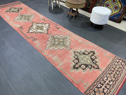 Vintage Runner Rug, Handmade 2.6 x 11 Runner Rug, Hand Knotted Runner Rug, Hallway Runner Rug, Kitchen Runner Rug Wool Runner