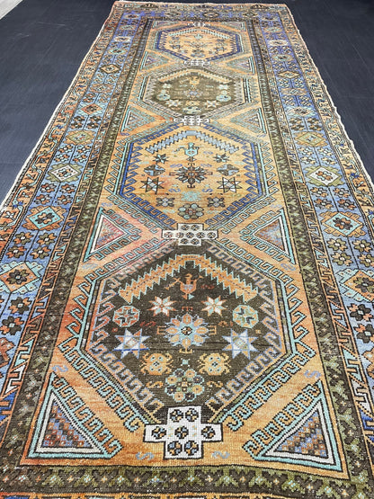 WOOL Oushak Runner Rug Turkish 4.4 x 12.4 Runner Vintage Runner Rug Hallway Runner Rug Kitchen Runner Rug Wool Runner Rug Wool Hand Knotted