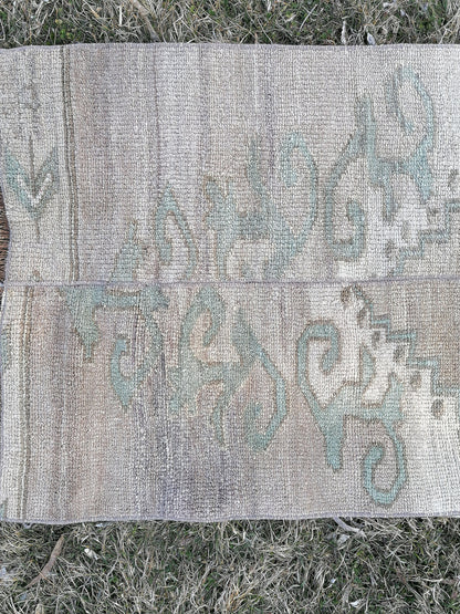 Turkish patchwork runner rug 2'2x11 neatural runner rug, vintage oushak rug, kitchen runner rug,hallway runner vintage runner rug