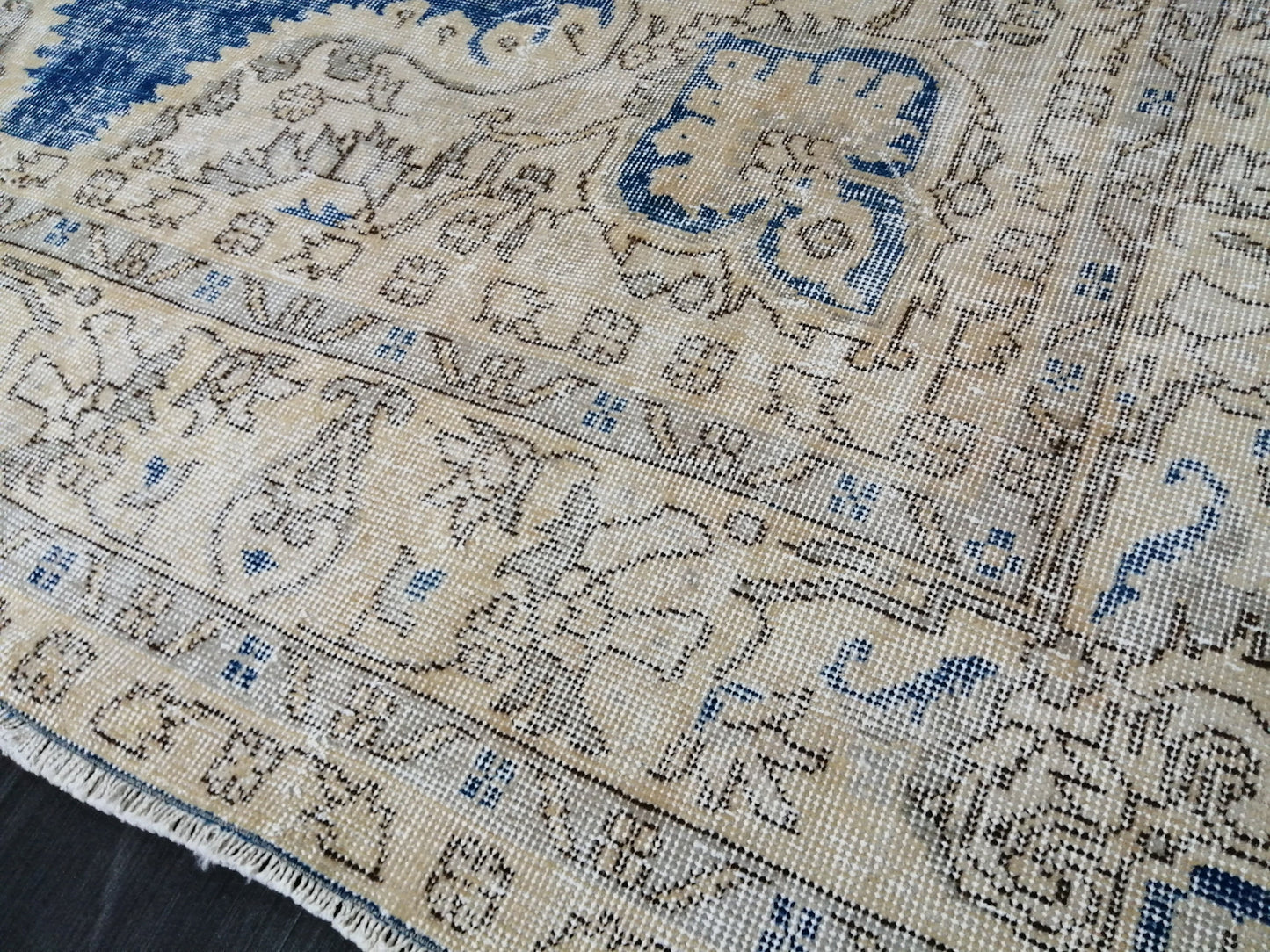 Blue OUSHAK RUG TURKISH Distressed Oushak Rug Vintage 7.5 x 11 Runner Rug Vintage Rug Wool Oriental Rug Hand Made Rugs Vintage Turkish Rug