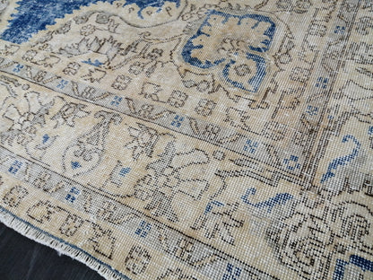 Blue OUSHAK RUG TURKISH Distressed Oushak Rug Vintage 7.5 x 11 Runner Rug Vintage Rug Wool Oriental Rug Hand Made Rugs Vintage Turkish Rug