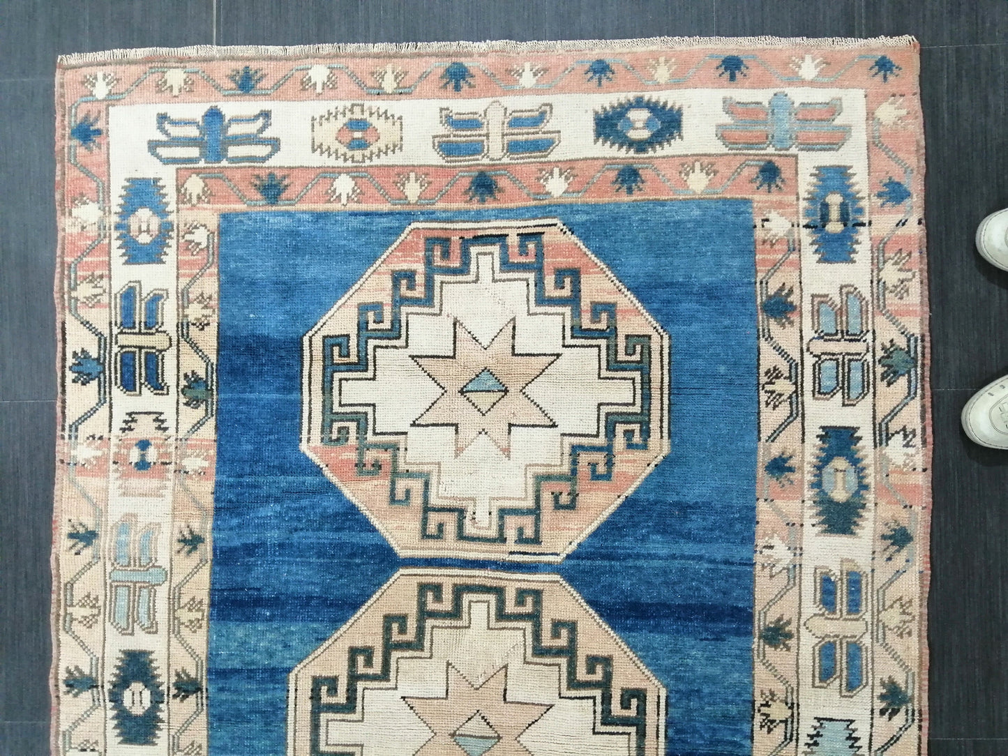 Blue Wool Rugs, 6.5 x 4.2 Vintage Hand Made Rug, Oushak Rug, Turkish Rug, Farmhouse Rug, Vintage Rug, Wool rug Oriental Rug