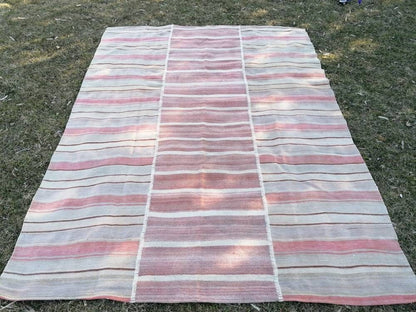 6.5 x 8.5 Flatwoven kilim rug  stripe handmade rugs vintage turkish rugs oushak rug, wool rug