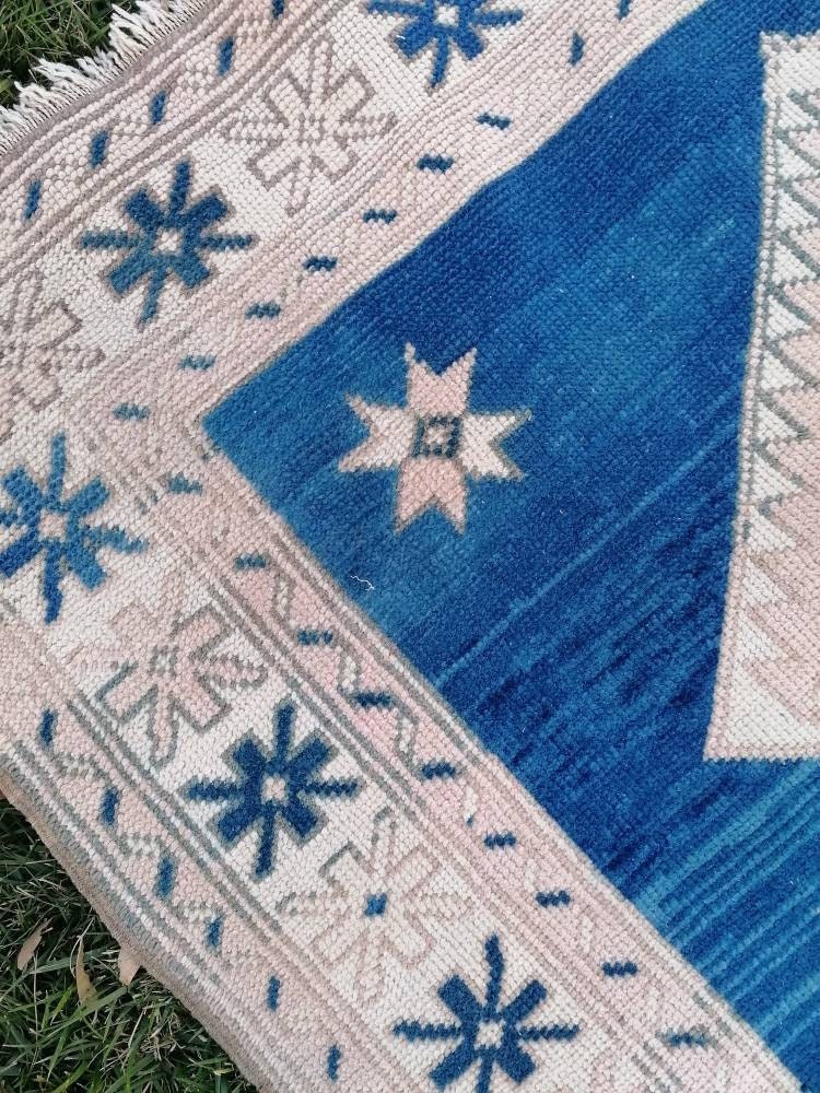 Oushak turkish rug, blue vintage wool rug, 4'5x5'7 vintage hand made wool rug, living room rug, bohemian rug