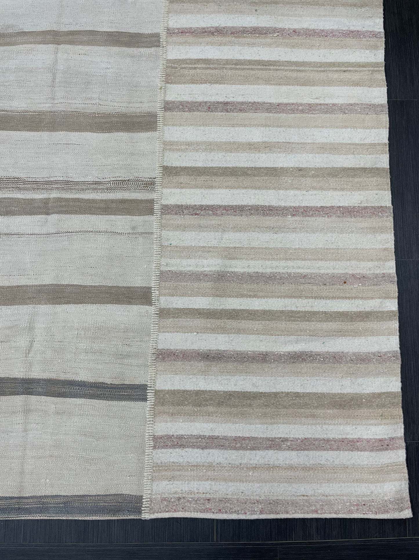 Neutral Vintage Rug 6.4 x 9.7 Stripe Wool Rug Muted Vintage Flat woven Rug Neutral Flatweave Carpet Stripped Rug Handmade Rug Turkish Kilim