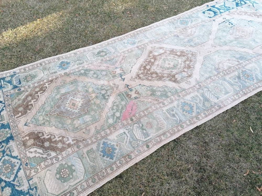 Turkish runner rug 4.9 x 12.8 runner rug,vintage oushak runner rug,kitchen runner