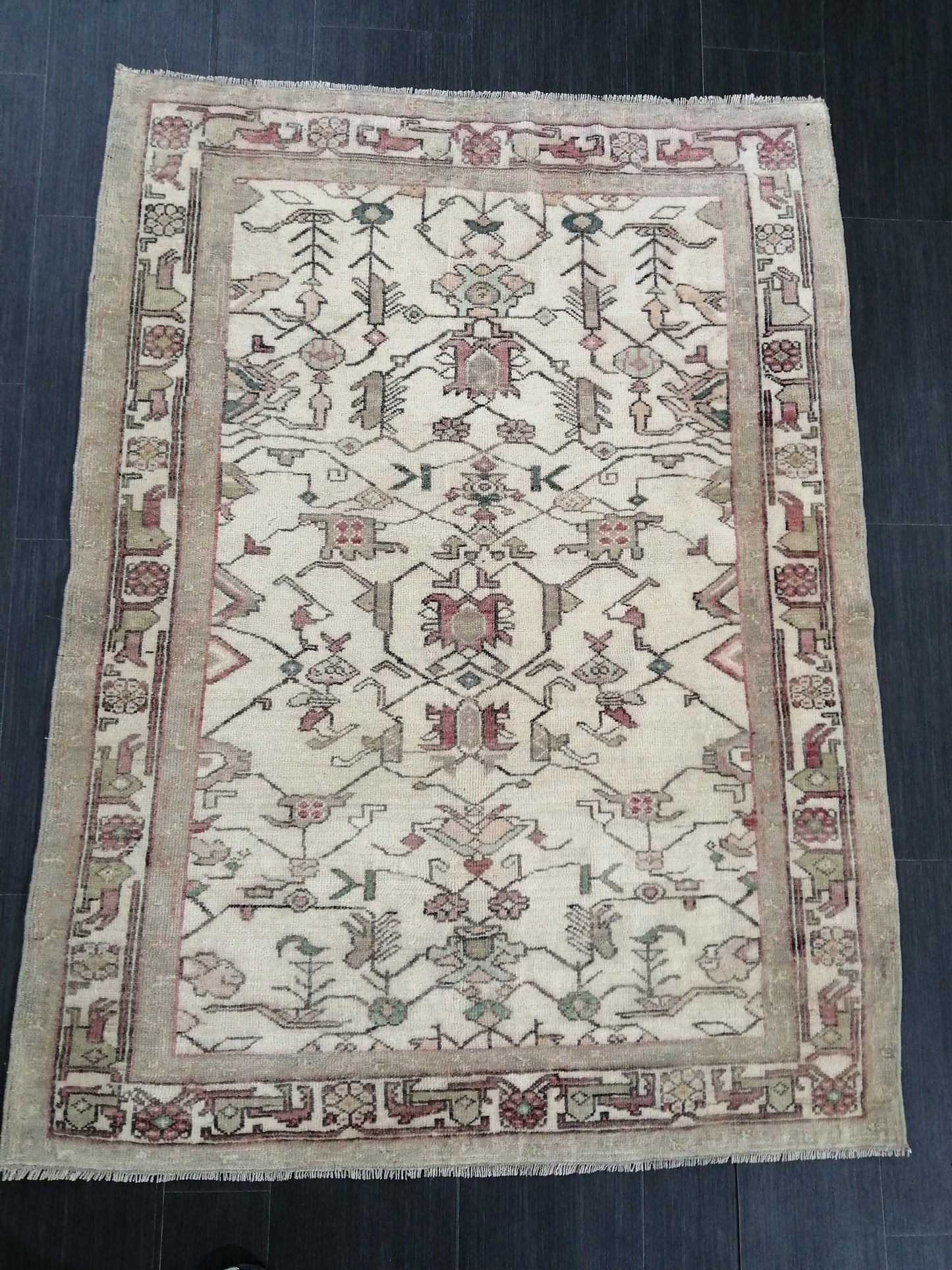 4 X 5 OUSHAK RUG Wool TURKISH Oushak Rug Vintage Oushak Runner Rug Vintage Hand Made Rugs Vintage Turkish Rug