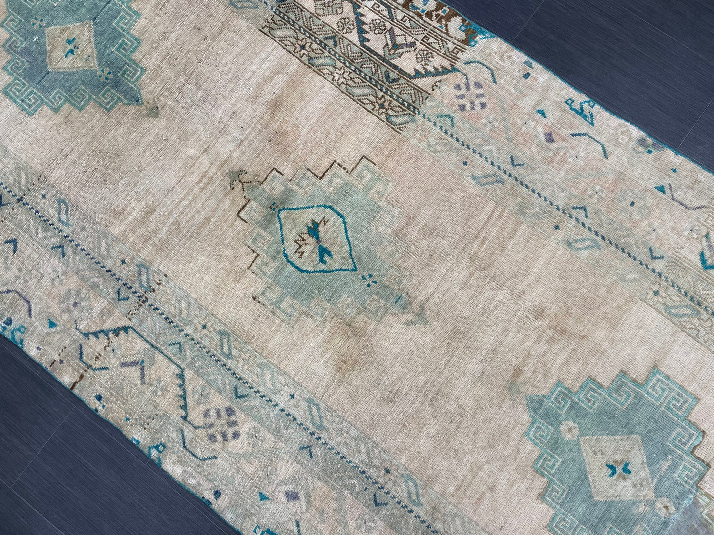 Muted Handmade Runner 4.5 x 11.6 Runner Turkish Runner Rug Faded Vintage Runner Rug Hallway Runner  Neutral Kitchen Runner Rug Wool Runner