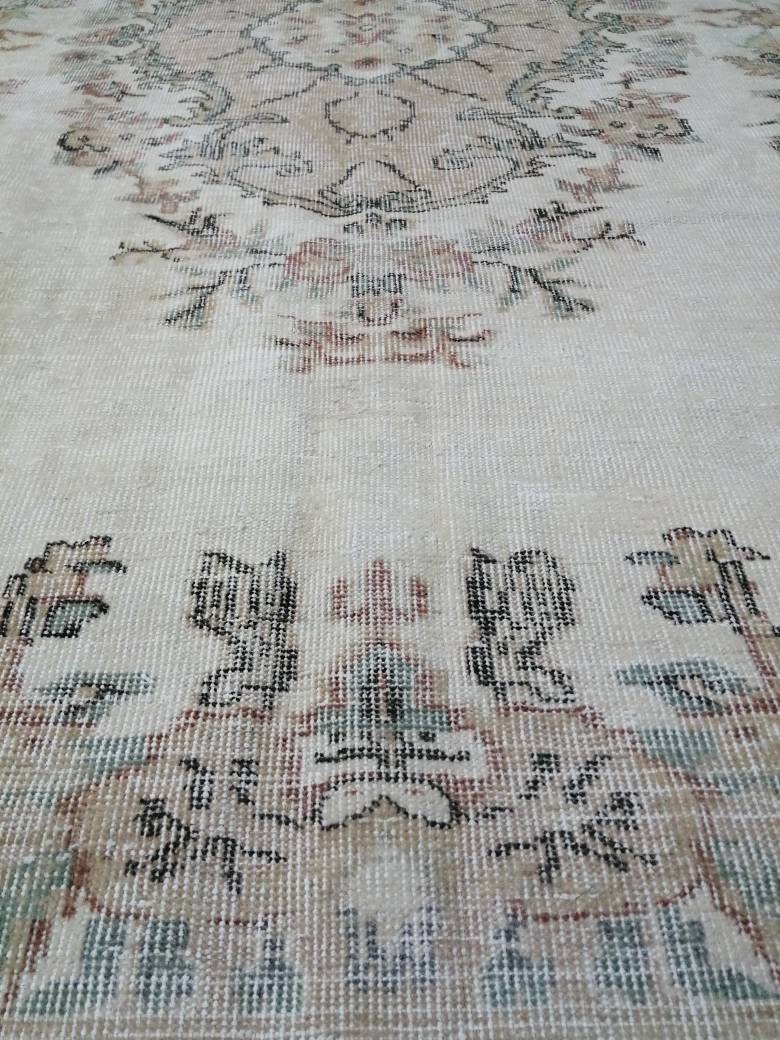 Floral Muted OUSHAK RUG 10.3 x 6.6 TURKISH Rug Oriental Vintage Wool Rug Muted Hand Made Rugs Vintage Turkish Rug