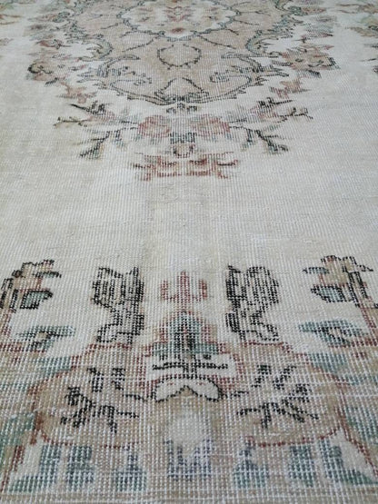 Floral Muted OUSHAK RUG 10.3 x 6.6 TURKISH Rug Oriental Vintage Wool Rug Muted Hand Made Rugs Vintage Turkish Rug