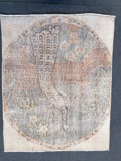 Hand made wool art peacock pilo, handcraf bird rug,vintage rug 2'1x2'7 feet