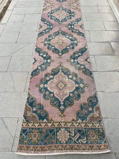 Wool Extra Long Turkish Runner Rug, Very Long Oushak Runner 2.6 x 23 ft Rug, Vintage Runner Rug, XL Oriental Runner Rug Staircase Runner rug