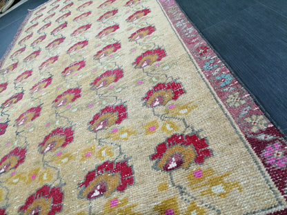 4x9 FLORAL WOOL Rugs, Hand Made Rug, Oushak Rug, Rustic Rug, Bohemian Rug, Rug Runner, Turkish Rug, Farmhouse Rug, Vintage Rug, Wool rug