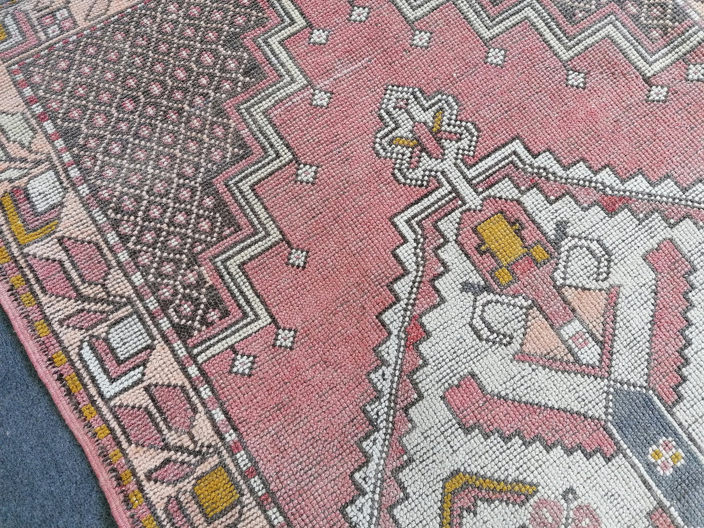 6'4x3'7 vintage turkish rug, pink turkish rug, oushak vintage rug, kitchen rug,vintage anatolian bohemian rug,unique hand made bohemian