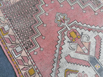 6'4x3'7 vintage turkish rug, pink turkish rug, oushak vintage rug, kitchen rug,vintage anatolian bohemian rug,unique hand made bohemian