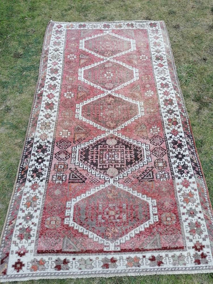 4.5 x 8.2 Vintage kurdish runner rug - handmade rug, Wool runner rug