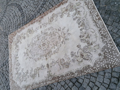 10'x6'9 muted oushak turkish rug, large turkish rug, pastel vintage rug,kitchen rug, vintage anatolian rug,unique hand made rug,bohemian rug