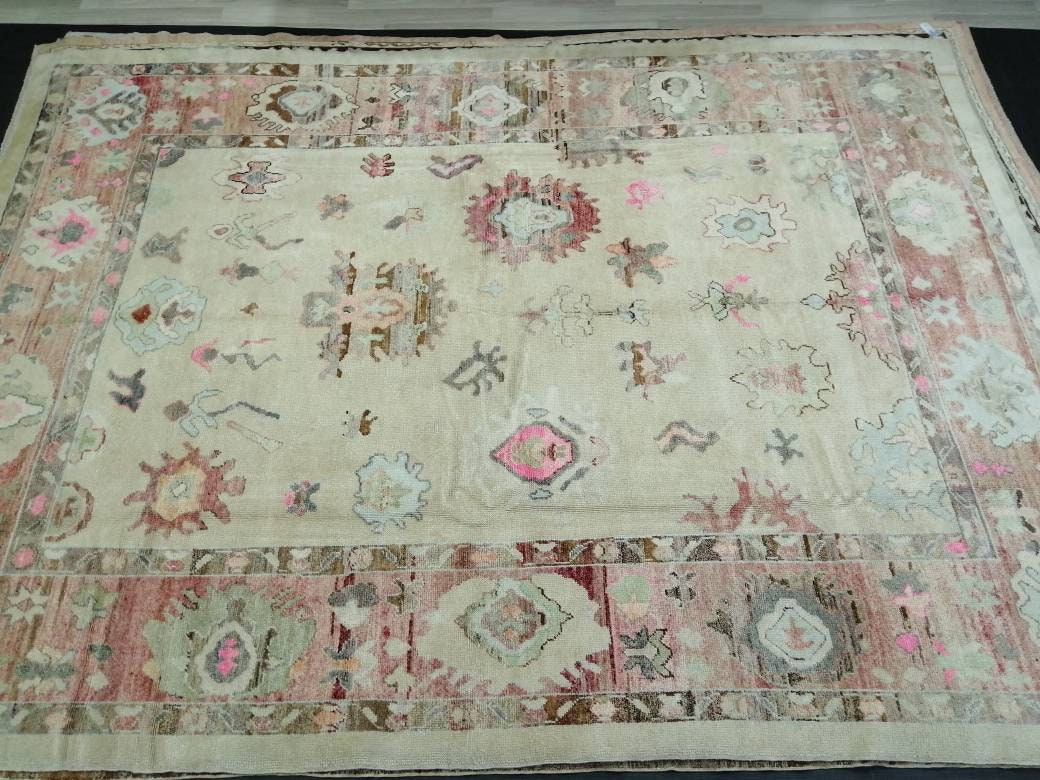 Vintage OUSHAK RUG 12 x 9 TURKISH Oushak Rug Modern Oushak Rug Vintage Rug Wool Oushak Rug Hand Made Rugs Vintage Turkish Rug