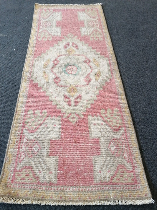 Small turkish rug, vintage rug, vintage oushak rug, unique hand made rug kitchen rug bohemian rug traditional turkish decor 3'7"x 1'6" feet