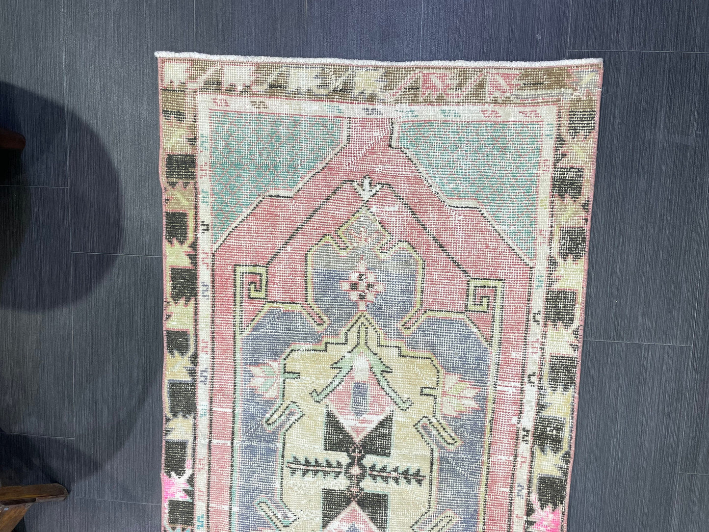 Turkish Rug, Hand Knotted Rug, 2.7 x 5 Living Room Rug, Bathroom Rug, Vanity Rug, Vintage Oushak Rug, Wool Vintage Rugs, Distressed Rug