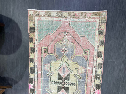 Turkish Rug, Hand Knotted Rug, 2.7 x 5 Living Room Rug, Bathroom Rug, Vanity Rug, Vintage Oushak Rug, Wool Vintage Rugs, Distressed Rug