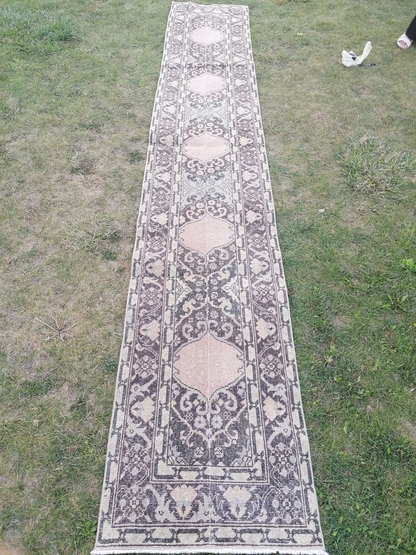 Turkish runner rug 2'3x13'3 vintage wool runner, packwork oushak runner rug, hallway hand made rug, kitchen runner rug,