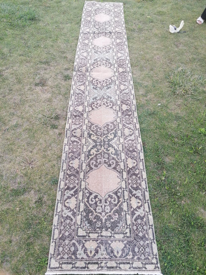 Turkish runner rug 2'3x13'3 vintage wool runner, packwork oushak runner rug, hallway hand made rug, kitchen runner rug,