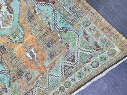 4.9 x 7.9 Rug, Handmade Rug, Oushak Rug,  Anatolian Rug, Hand Knotted Turkish Rug, burnt orange and turquoise Rug, Vintage Rug, Wool rug