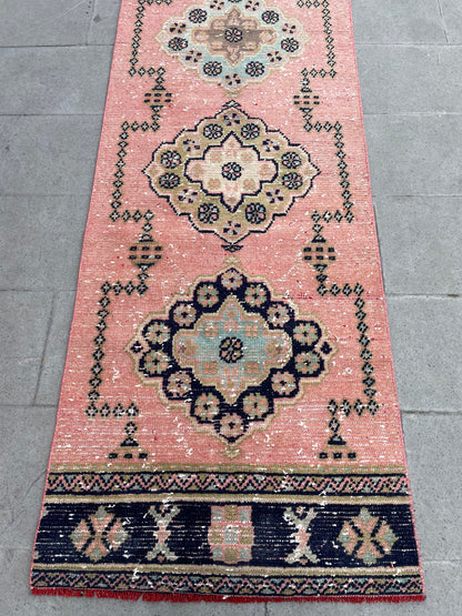 Handmade Extra Long Turkish Runner Very Long Oushak Runner Rug 2.6 x 20.4 Vintage Runner Rug Pink XL Oriental Runner Rug Staircase Runner