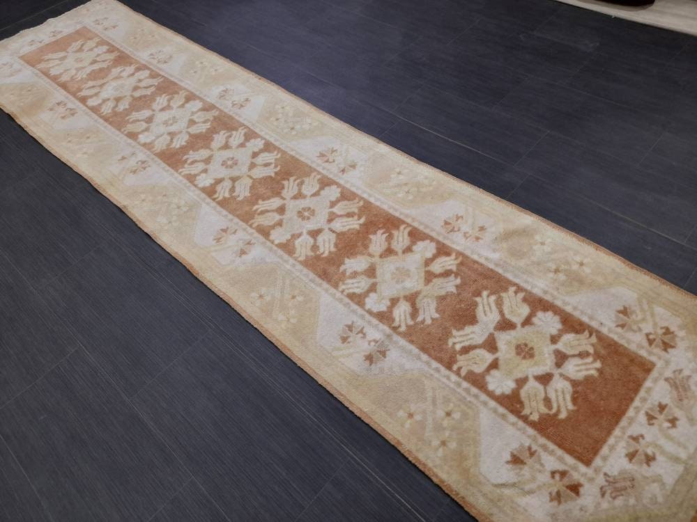 Vintage Runner Rug Hallway Runner Rug Muted 2.4 x 10 Kitchen Runner Rug Muted Wool Runner Rug Oushak Runner Rug Turkish Rug Runner