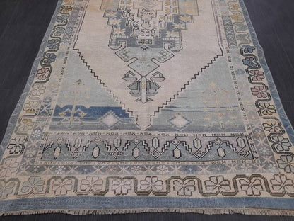 Vintage RUG 4.2 x 5 Turkish Oushak Rug Antique Rug Vintage Blue Wool Muted Oriental Rug Hand Made Rug Hand Knotted Turkish Rug Oriental Fun
