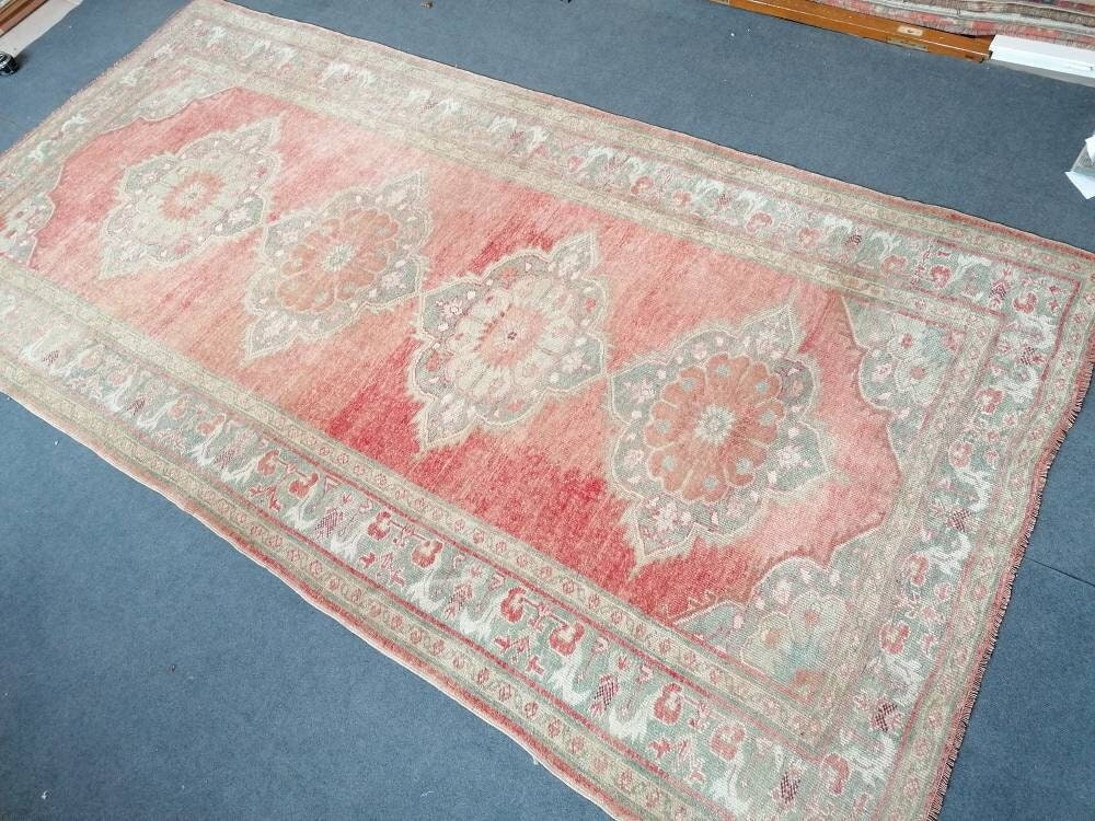 Turkish oushak runner rug 5'2x10'5 pastel vintage runner rug, unique hand made wool runner rug, kitchen runner rug, hallway runner rug