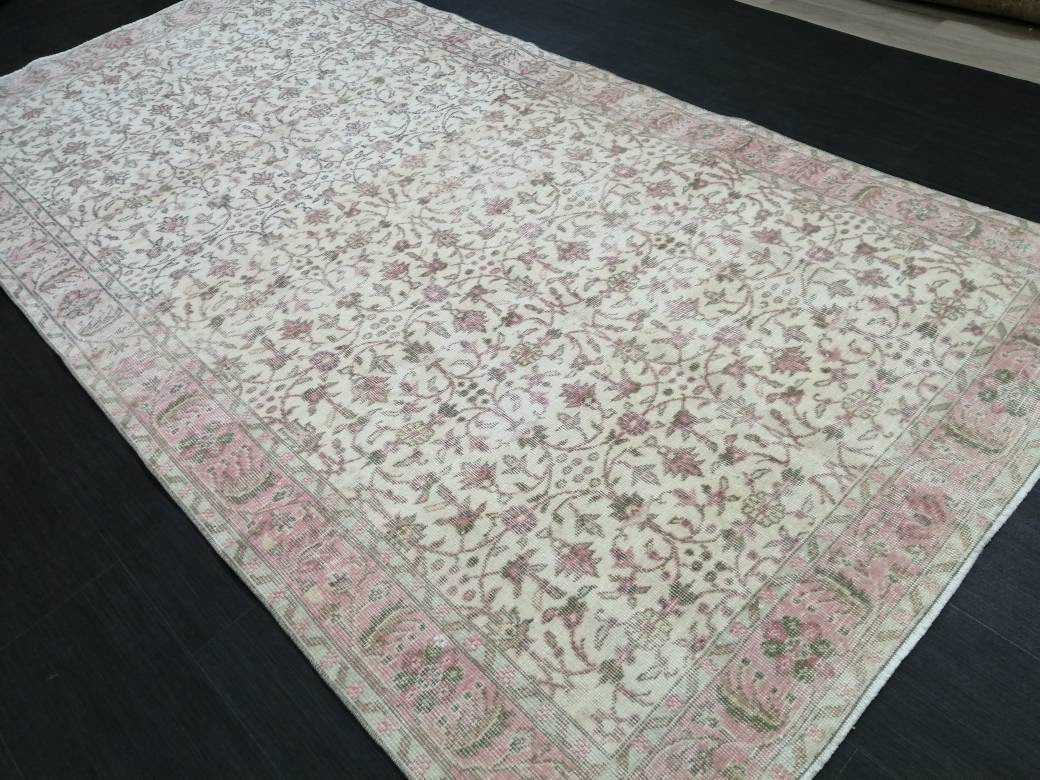 Large TURKISH Rug 4.9 x 9.7 Vintage Oushak Runner Rug Vintage Runner Rug Wool Oriental Rug Hand Made Rugs Floral Rug