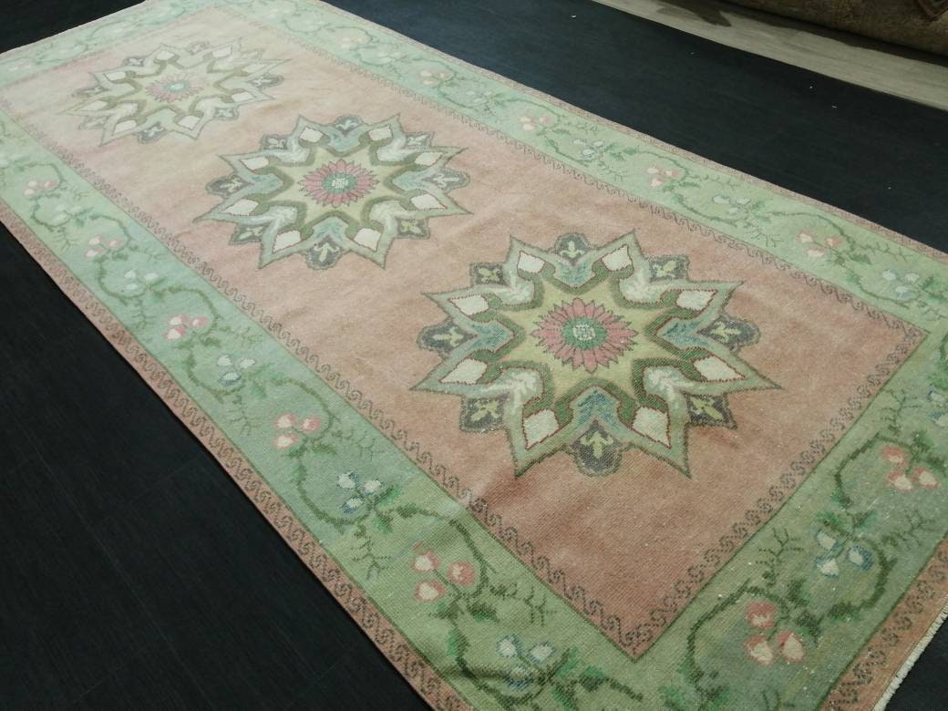 Wool Runner Rug  Muted 4.5 x 10.6 Hand Made Runner Rug Turkish Runner Rug Vintage Runner Rug Hallway Runner Rug Wool Kitchen Runner Rug