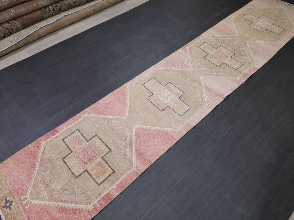 Pink Vintage Runner Rug 2.7 x 13.8 Long Turkish Runner Rug Oushak Runner Oriental Kitche RUNNER Rug Varigated Blush Rug Hallway RUG Runner