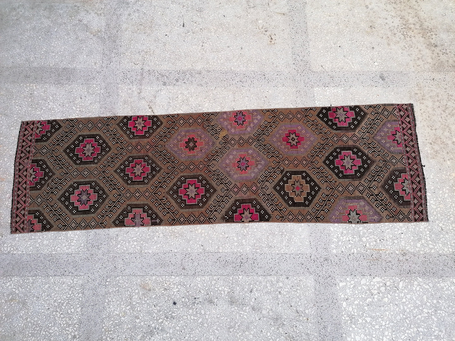 3x10 feet handmade vintage runner, turkish entryway runner rug, oushak kitchen floor long runner, living room area runner, wool faded rugs