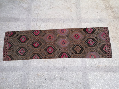 3x10 feet handmade vintage runner, turkish entryway runner rug, oushak kitchen floor long runner, living room area runner, wool faded rugs