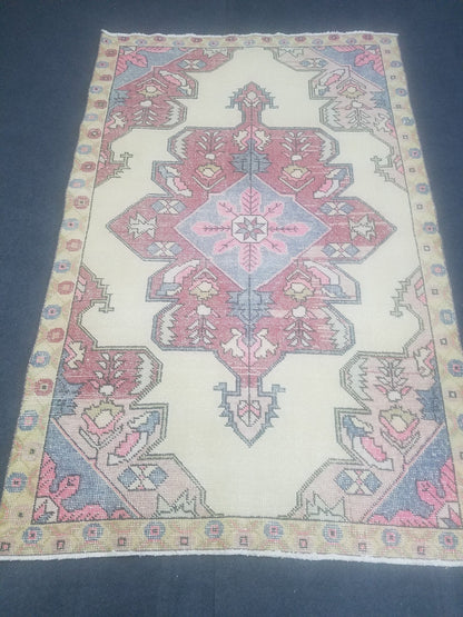 4x7 feet wool vintage rug, oushak bedroom rug, turkish living room rug, kitchen rug, bohemian rug, handmade lounge area rug, bathroom rugs