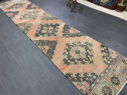 Vintage Runner Rug 2.7 x 12.3 Muted Hallway Runner Rug Kitchen Runner Rug Muted Wool Runner Rug Muted Oushak Rug Pretty Turkish Runner